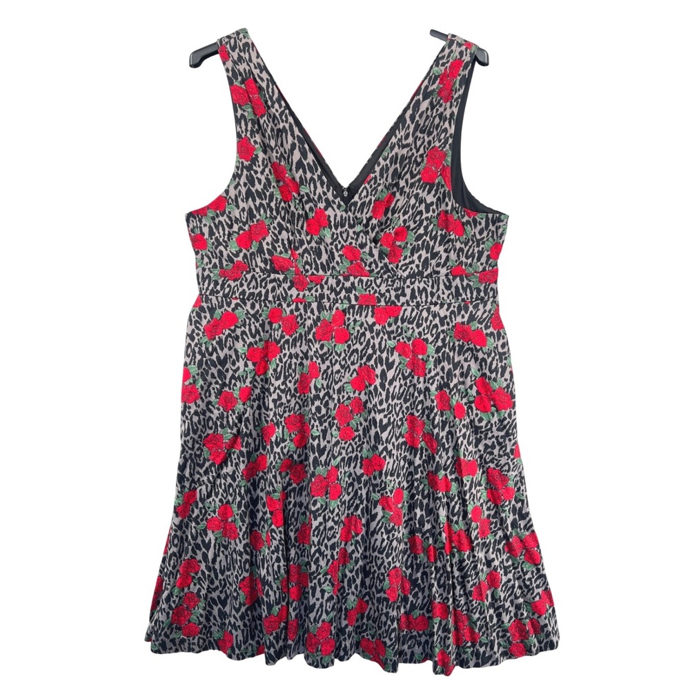 Torrid Fit & Flare Dress Size 22 Leopard Red Rose Pockets Pinup Rockabilly Goth